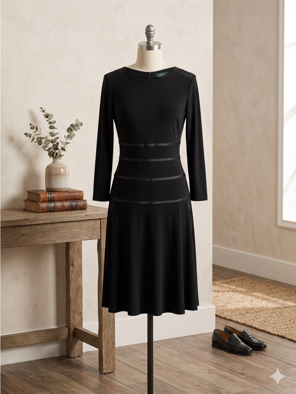Lauren Ralph Lauren Black Long-Sleeve A-Line Dress
